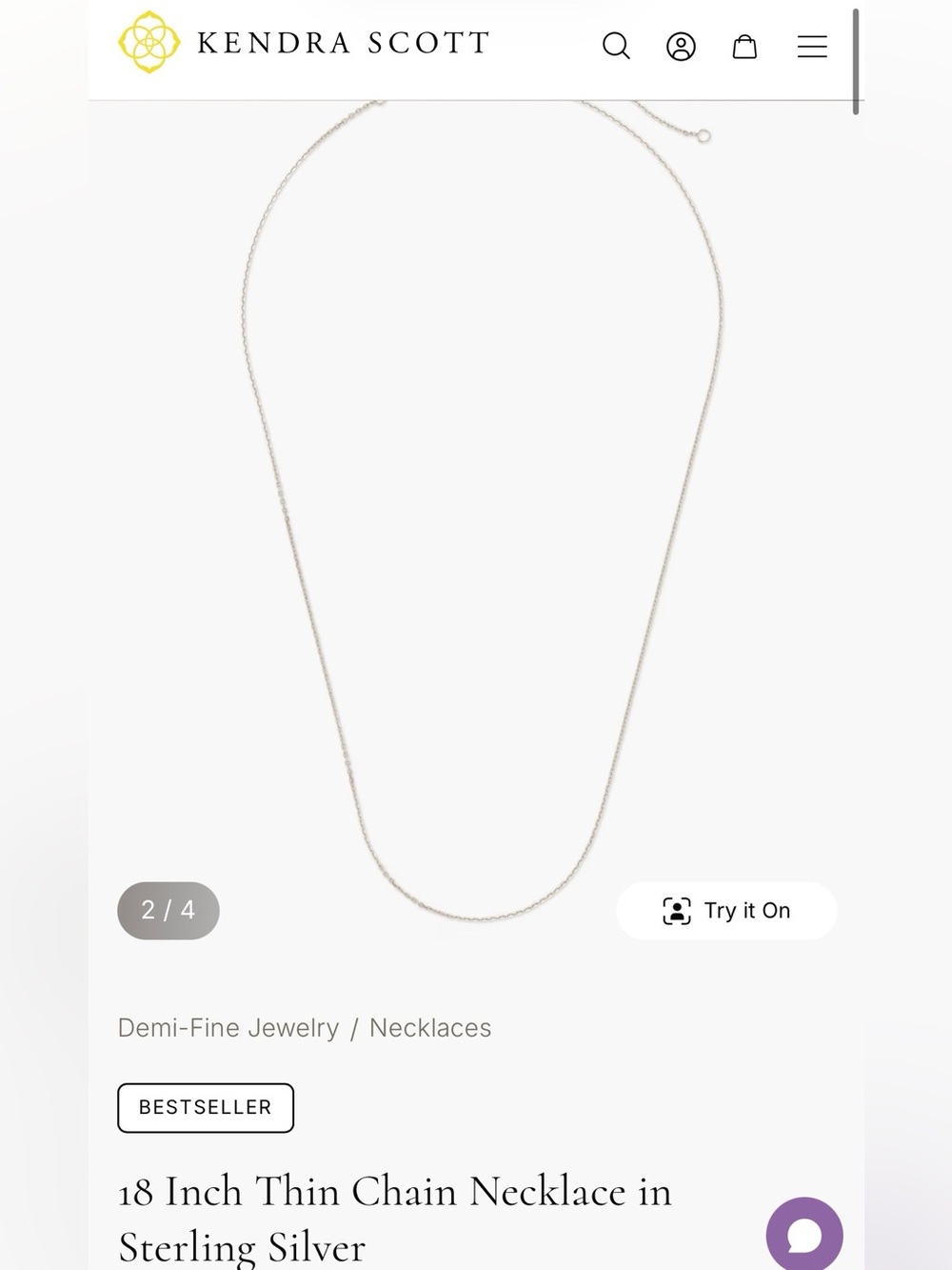 Kendra Scott Slim Silver Chain Necklace